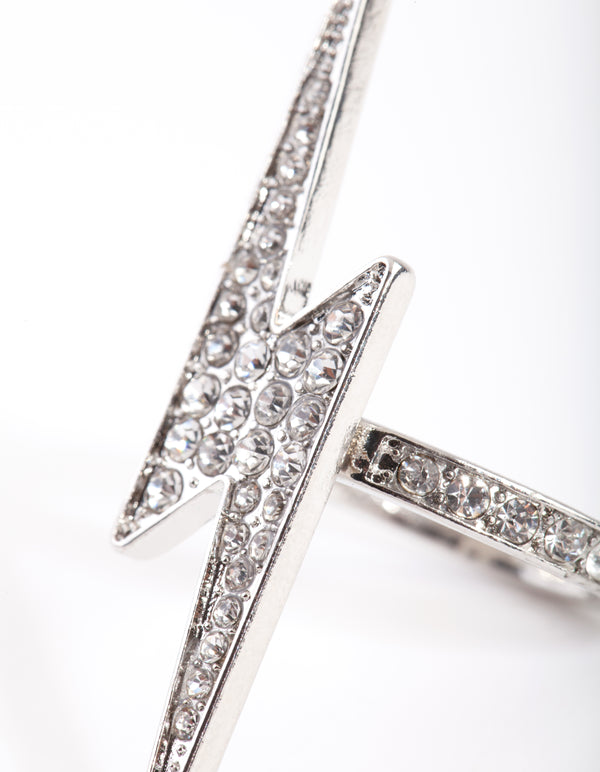 Silver Diamante Lightning Bolt Ring
