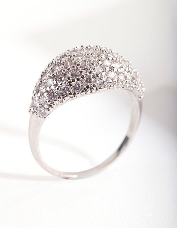 Silver Cubic Zirconia Pave Dome Ring