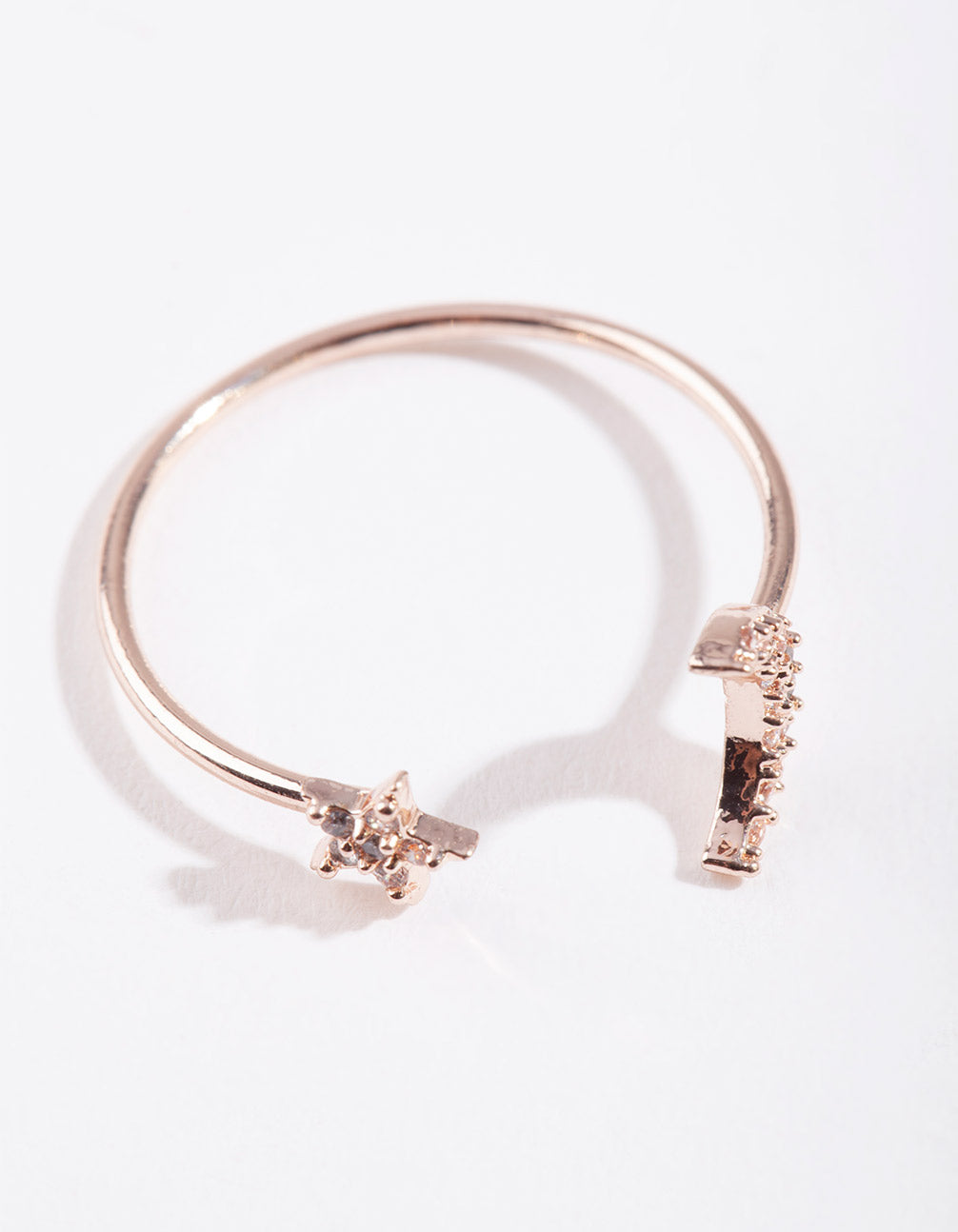 Rose Gold Cubic Zirconia Moon & Star Ring