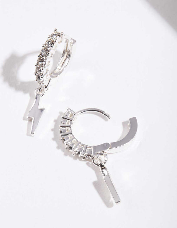 Silver Lightning Charm Huggie Earrings