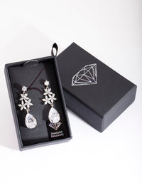Silver Diamond Simulant Flower Teardrop Earrings - link has visual effect only
