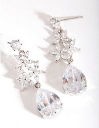 Silver Diamond Simulant Flower Teardrop Earrings - link has visual effect only