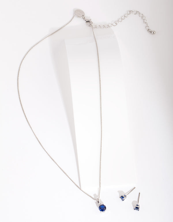 Blue 6mm Stone Earring Necklace Set