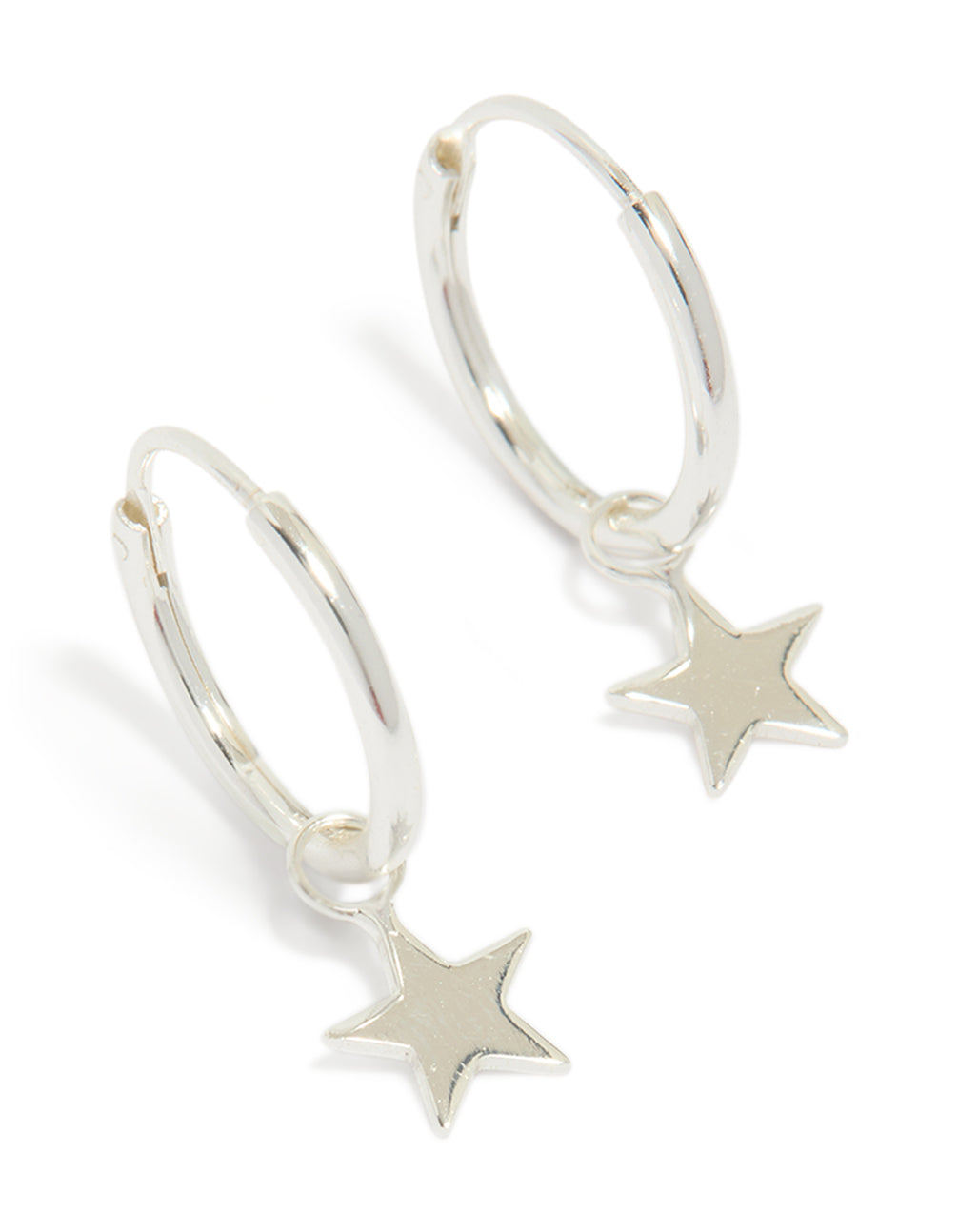 Sterling Silver Plain Star Dangle Hoop Earrings