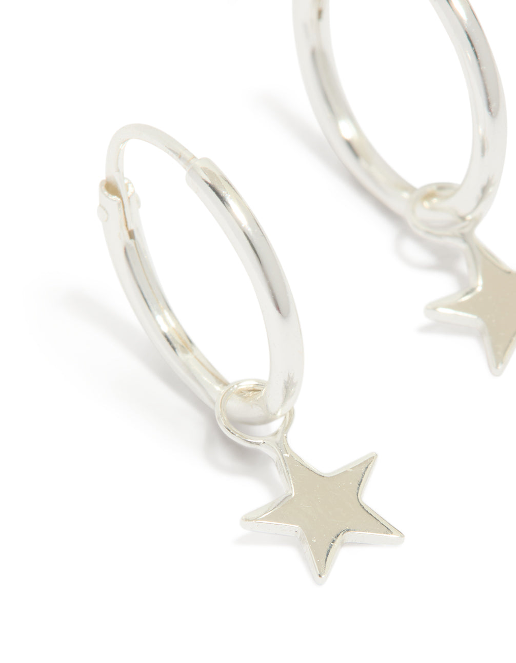 Sterling Silver Plain Star Dangle Hoop Earrings