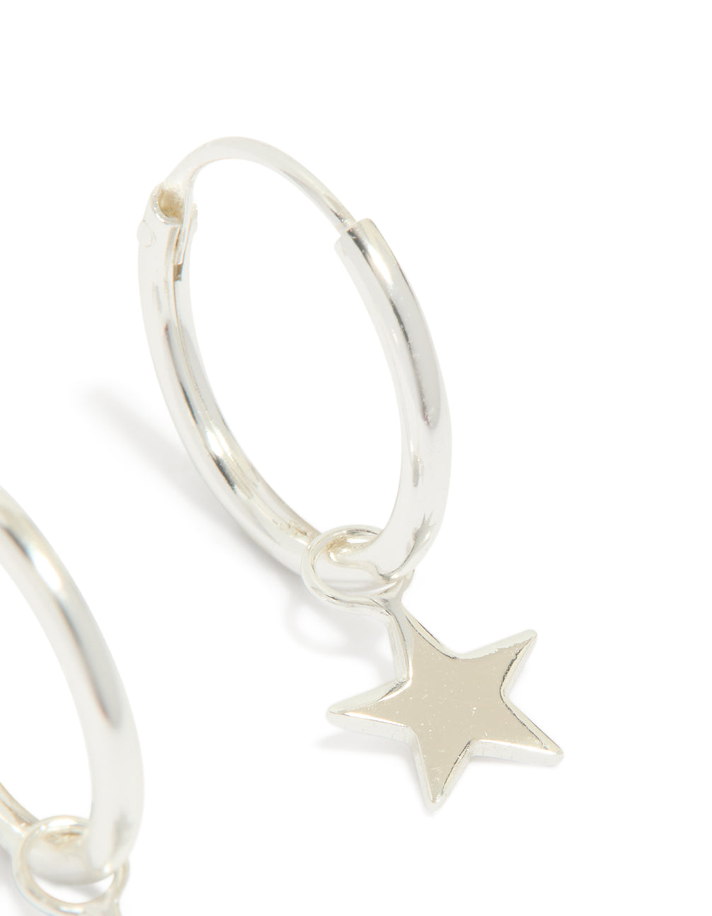 Sterling Silver Plain Star Dangle Hoop Earrings