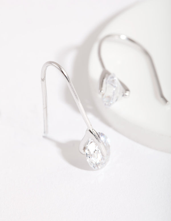 Sterling Silver Cubic Zirconia Sleek Drop Earrings