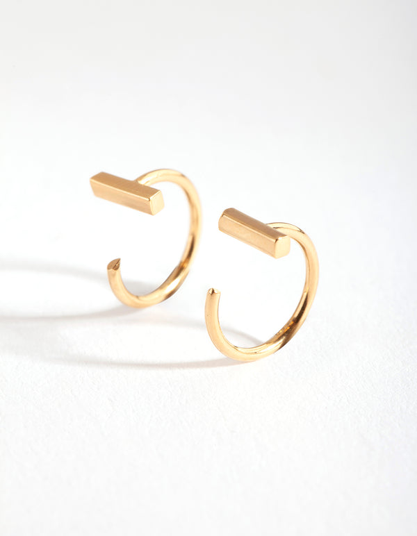 Gold Plated Sterling Silver Bar Hook Earrings