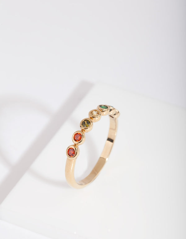 Gold Plated Sterling Silver Rainbow Cubic Zirconia Ring