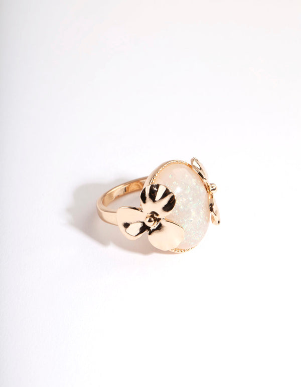 Gold Rainbow Pearl Flower Surround Ring