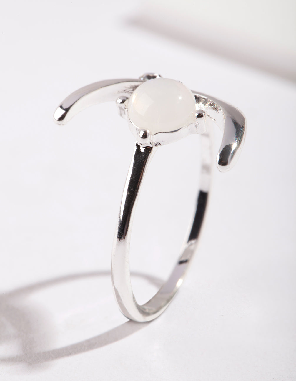 Silver Synthetic Opal Moon Ring