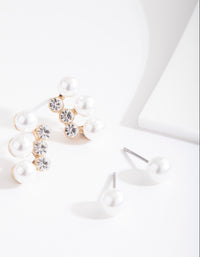 Gold Diamante Pearl Earring Pack - link has visual effect only