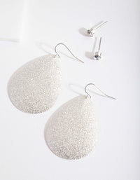 Silver Textured Teardrop Duo Earrings - link has visual effect only