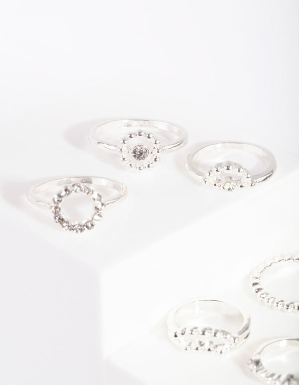 Silver Diamante Dot Ring 8-Pack