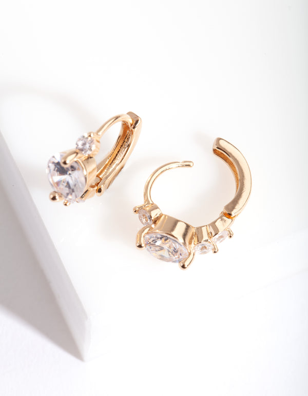 Gold Cubic Zirconia Stone Huggie Earrings