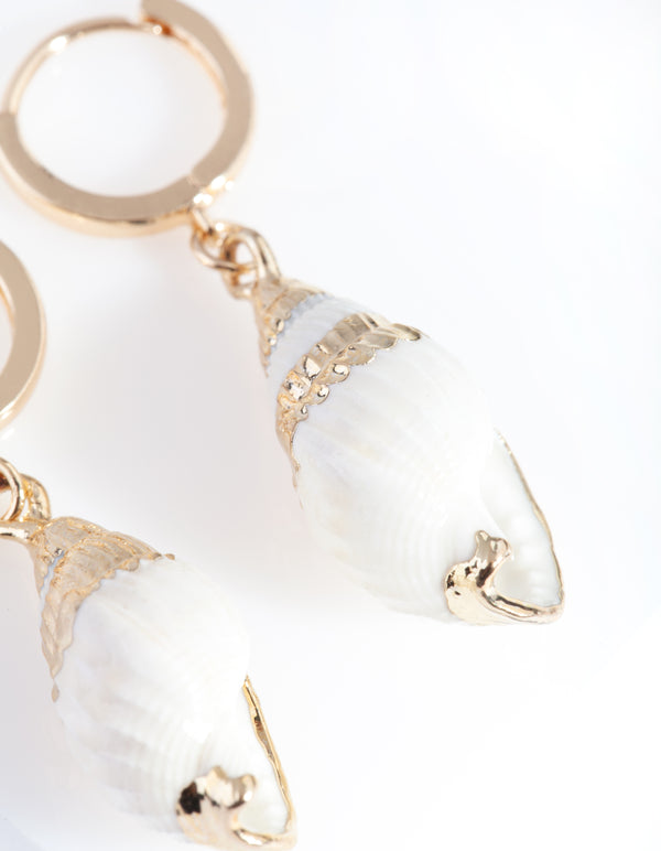 Gold Conch Shell Huggie Earrings