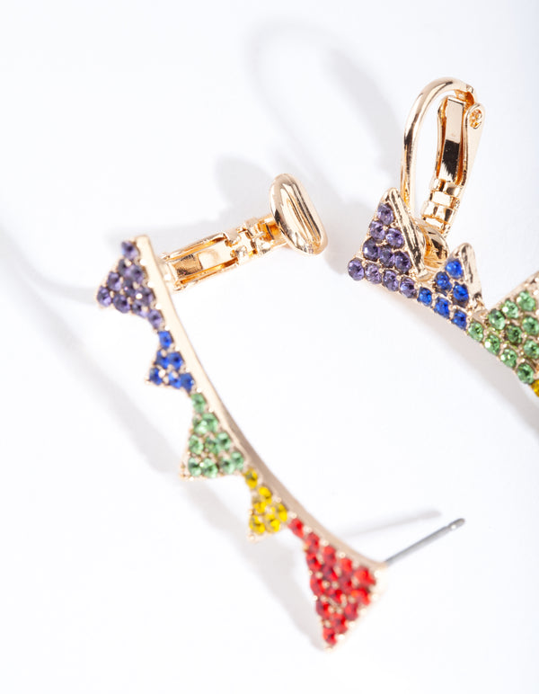 Gold Rainbow Diamante Triangle Cuff Earrings