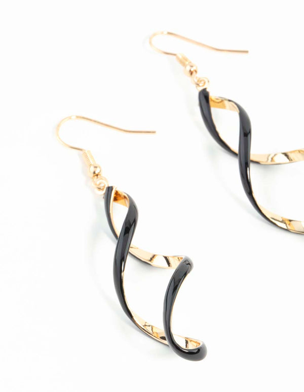 Black Gold Spiral Earrings