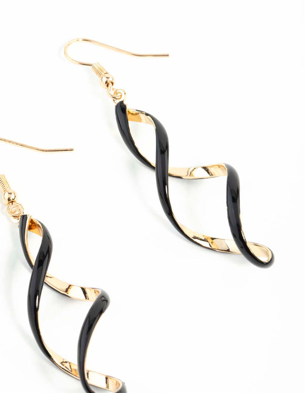 Black Gold Spiral Earrings