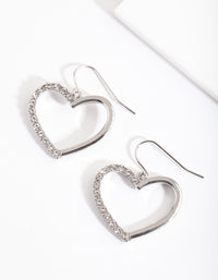 Rhodium Half Diamante Heart Earrings - link has visual effect only