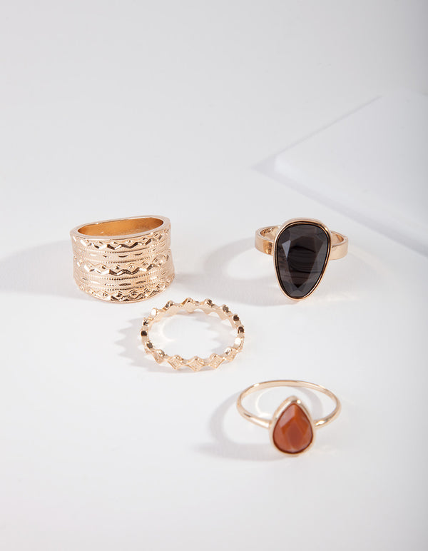 Gold Black Statement Stone Ring