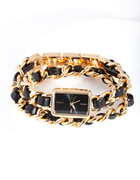 Gold & Black Chain Wrap Watch - link has visual effect only