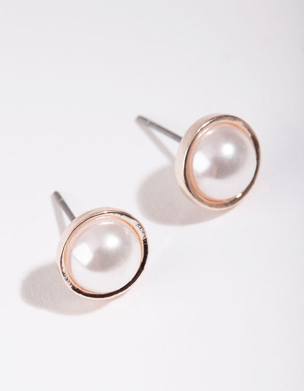 Rose Gold Pearl Casting Stud Earrings