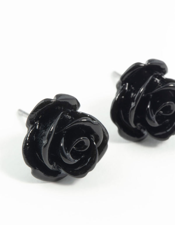 Black Rose Stud Earrings