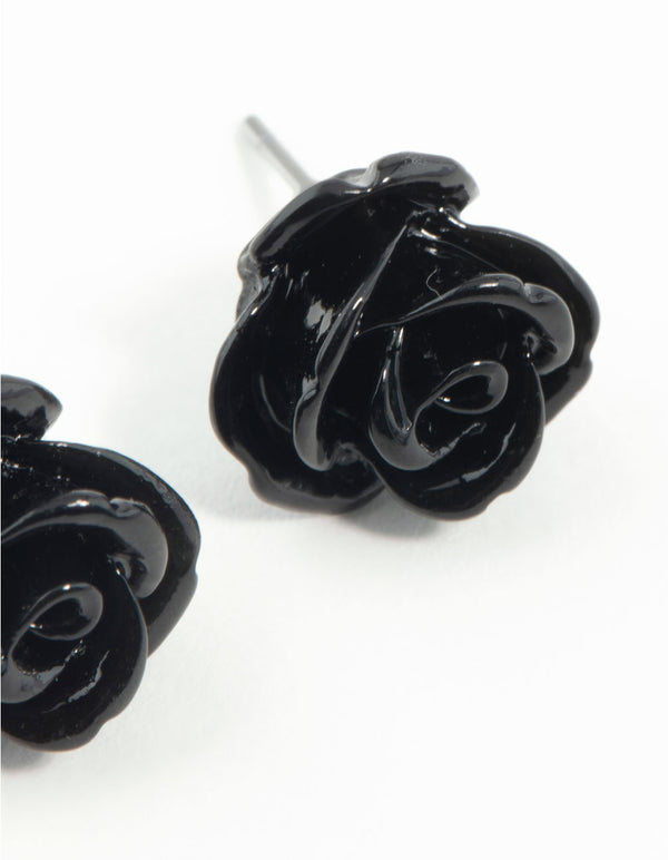 Black Rose Stud Earrings