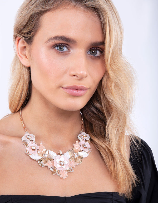 Gold Sequin Flower Necklace