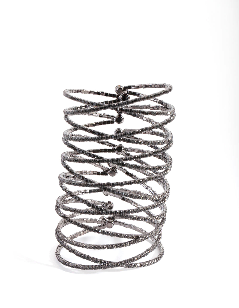 Gunmetal Diamante Crossover 8 Row Bangle