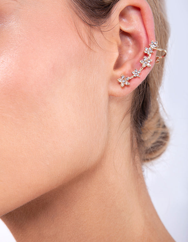 Gold Pretty Flower Crawler Earrings