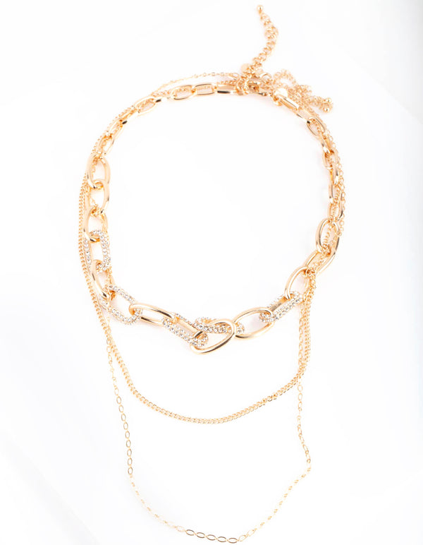 Gold Diamante Link Multirow Necklace