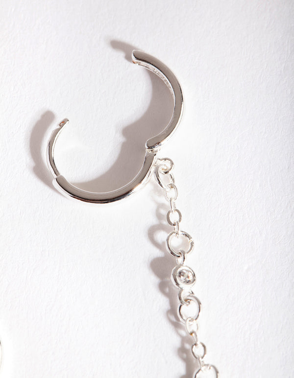 Silver Diamante Chain Double Huggie Earrings