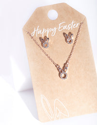 Easter Rose Gold Diamante Circle Bunny Necklace & Earring Set - link has visual effect only