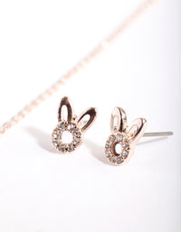 Easter Rose Gold Diamante Circle Bunny Necklace & Earring Set - link has visual effect only