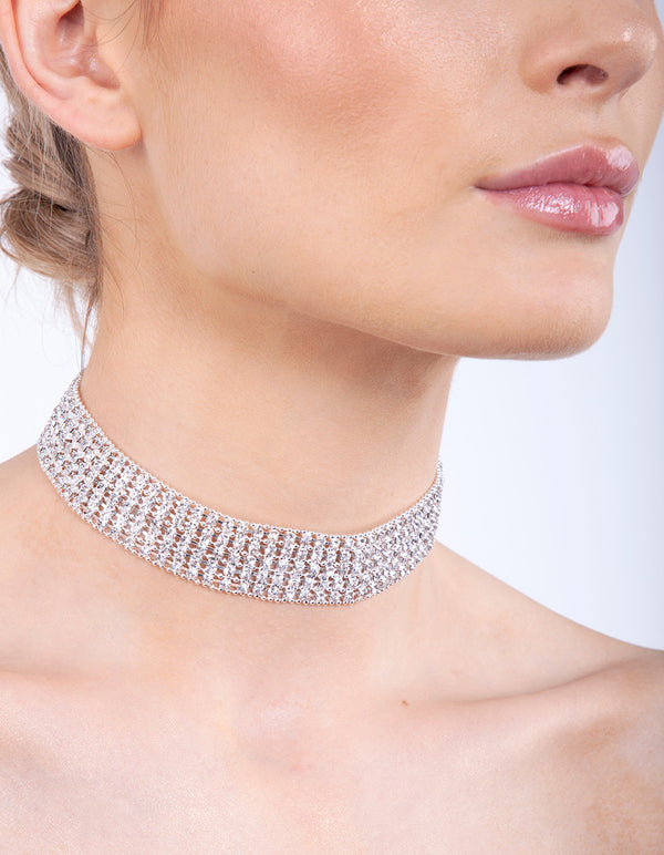 Silver 5 Row Diamante Choker