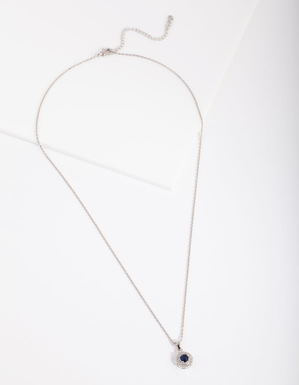 Silver Black Diamond Simulant  Halo Necklace