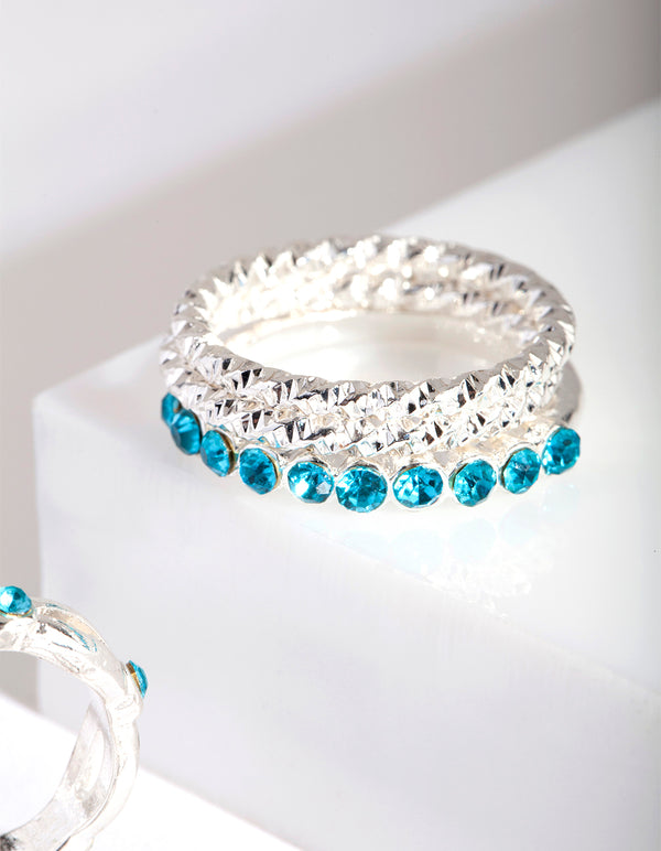 Silver Blue Diamante Ring 8-Pack