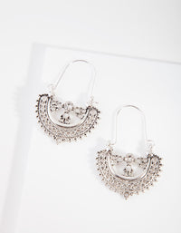 Antique Silver Etched Drop Hoop Earrings - link has visual effect only