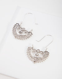 Antique Silver Etched Drop Hoop Earrings - link has visual effect only