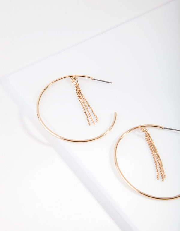 Gold Chain Tassel Hoop Earrings