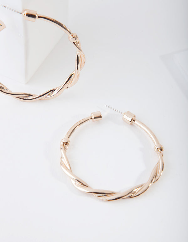 Gold Twist Metal Hoop Earrings
