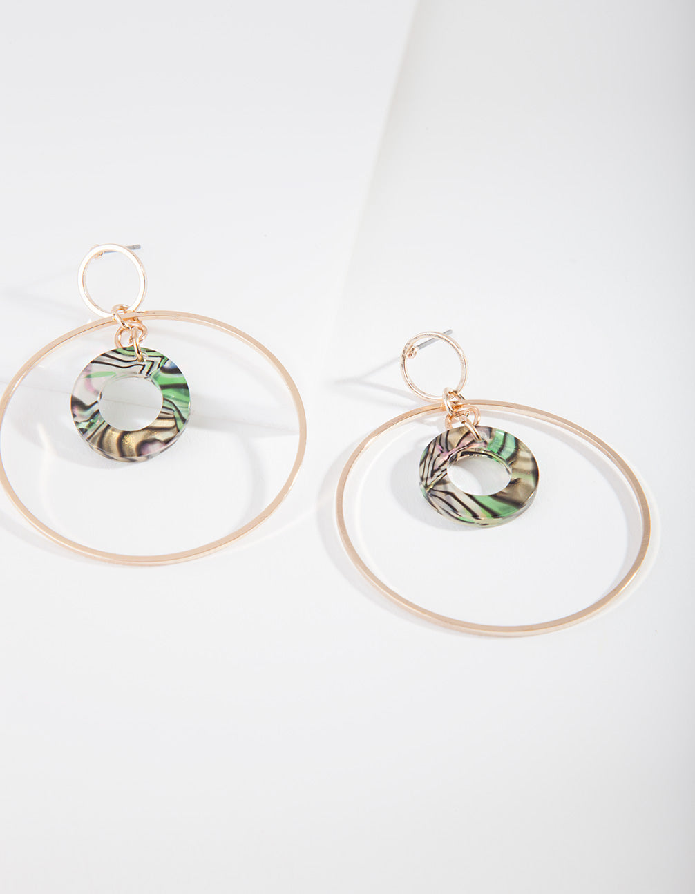 Gold Double Open Circle Drop Earrings