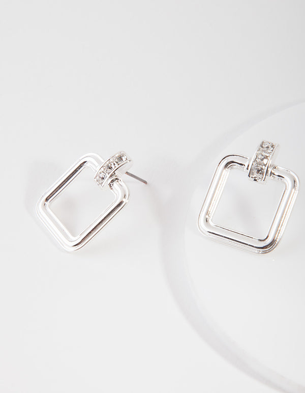 Silver Square Knocker Earrings