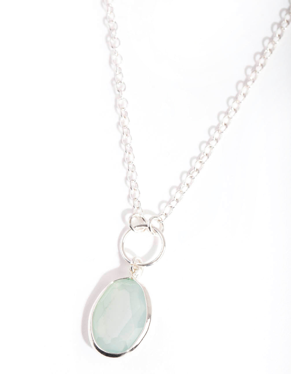 Silver Green Stone Charm Necklace
