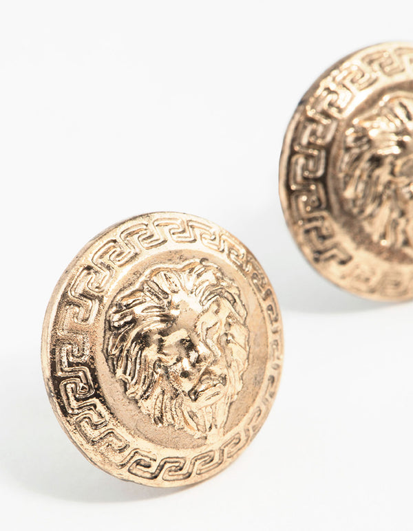 Antique Gold Lion Stud Earrings
