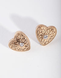 Antique Gold Heart Locket Earrings - link has visual effect only