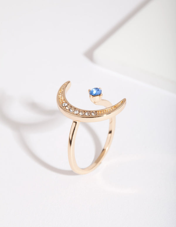 Gold Diamante Open Moon Ring