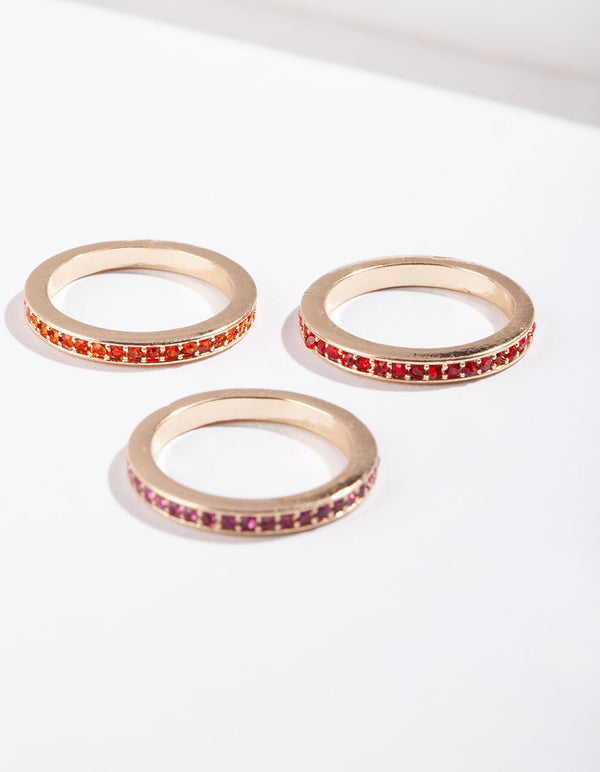 Gold Mix Diamante Ring 3 Stack Pack